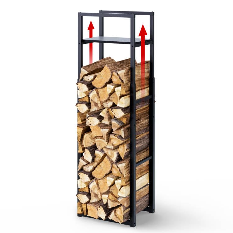 VOUNOT Verstellbare Kaminholzregal Metall, 3 Größen Einstellbar, Brennholzregal Feuerholzregal mit integrierter Ablage, für Innen und Aussen, 45 x 32 x...