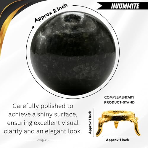 Image of Certified Nuummite Crystal Ball for Meditation - Premium Crystal Vastu Items for Home and Feng Shui Items for Good Luck - Ideal for Pooja Supplies and Spiritual Practices (2 inch Inch)