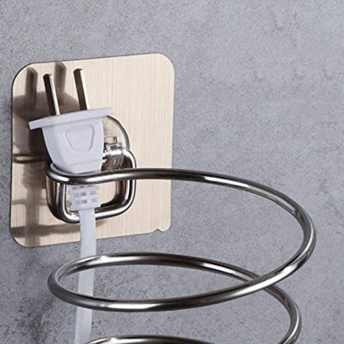 Image of Wall Mounted Hair Dryer Holder - Self Adhesive No-Drill Bathroom Organizer Rack for Dryer, Straightener & Combs (SILVER) (1)