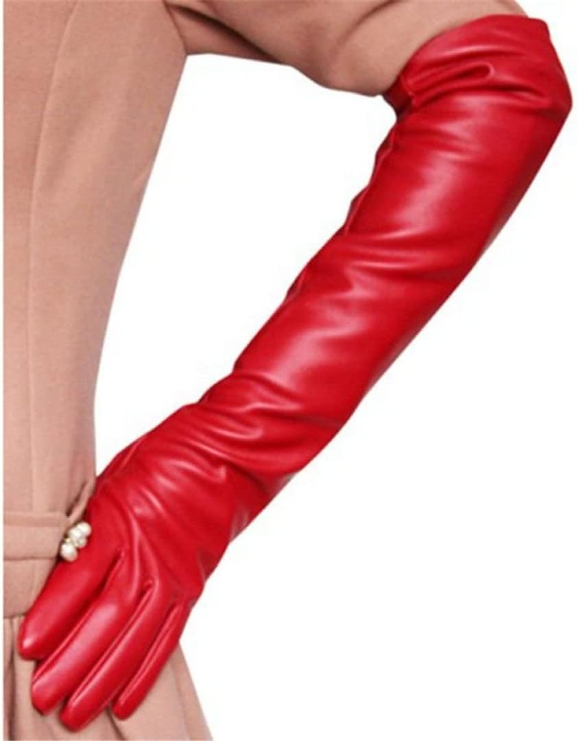 Guanti in Pelle da Donna Primaverili e Autunnali Gomitiere Guanti Touch Screen Lunghi Caldi e pratici, Bordeaux, S