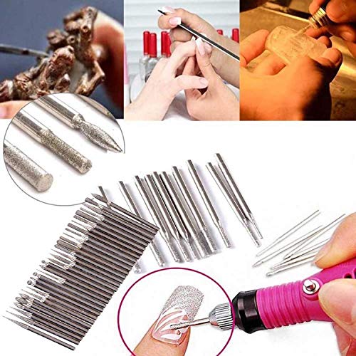 Image of DIY Crafts 30 Pieces Rotary Tool Bits - Diamond Tipped Deburring and Engraving Set - For a Range of Surfaces in a Variety of Sizes (Shape No # 7, Diamond Burr)