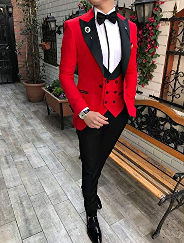 Men's Three Pieces Slim Fit Business Men Suit Formal Groomsmen Tuxedos for Wedding(Blazer+Vest+Pant)2