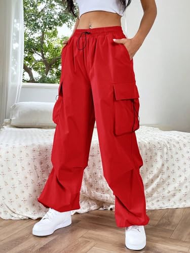 SweatyRocks Women's Drawstring Elastic Waist Loose Pants Casual Flap Pocket Cargo Pants Trousers4