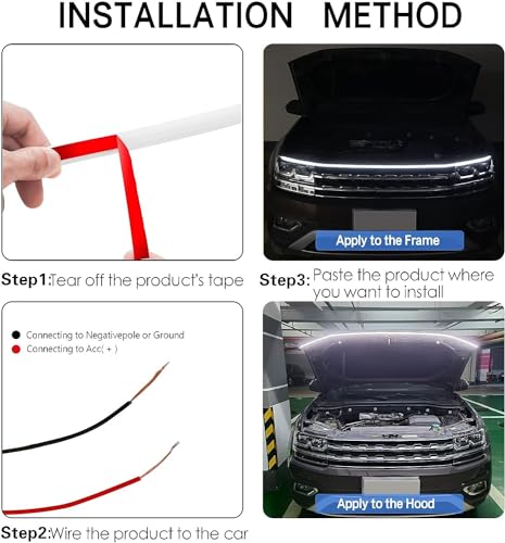 Image of 71 Inch Car Hood LED Strip, Dynamic Exterior Flexible Daytime Running Light Strip for Truck, SUV (White Light)