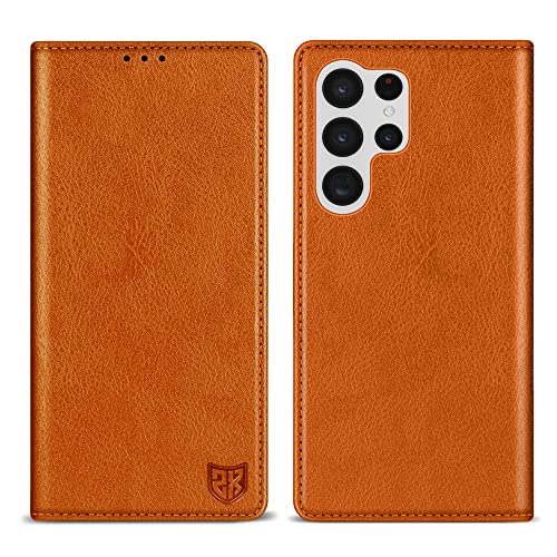 Image of ZZXX for Samsung Galaxy S22 Ultra Wallet Case with [RFID Blocking] Card Slot Stand Strong Magnetic Leather Flip Fold Protective Phone Case for Samsung Galaxy S22 Ultra Case Wallet(Brown-6.8 inch)