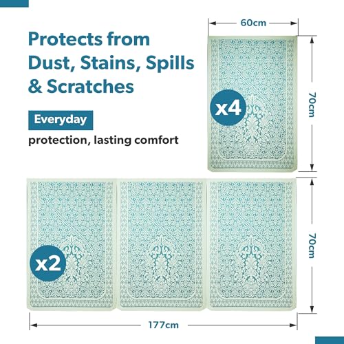 Image of Kuber Industries Cotton (Set of 10) Decorative Sofa Cover 5 Seater for Living Room | Durable Sofa Cover Protector for Home, Living Room & Office | Floral Design - Aqua & White