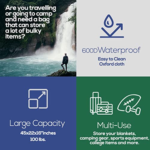 Blue Extra Large Duffel Bag for Traveling - Heavy-Duty 600D Polyester, Waterproof with Reinforced Handles, Holds 100 lbs-Premium Quality Duffle Bag Perfect for Travel & Storage-42" x 16" x 20" Inches3