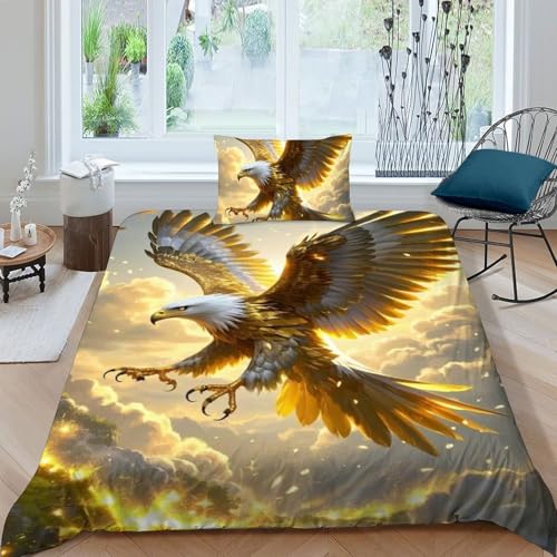 Housse de couette oiseaux 135x200cm en microfibre or pour lit simple