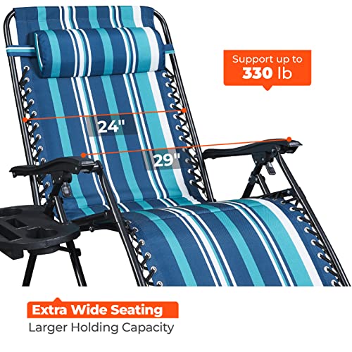 Praisun Padded Oversized Zero Gravity Chair, 29In Wide Folding Reclining Camping Chair With Cup Holder, Adjustable Pillow, Outside Anti Gravity Chair, Lounge Chair For Patio, Beach, Lawn - Deep Blue #TOP5
