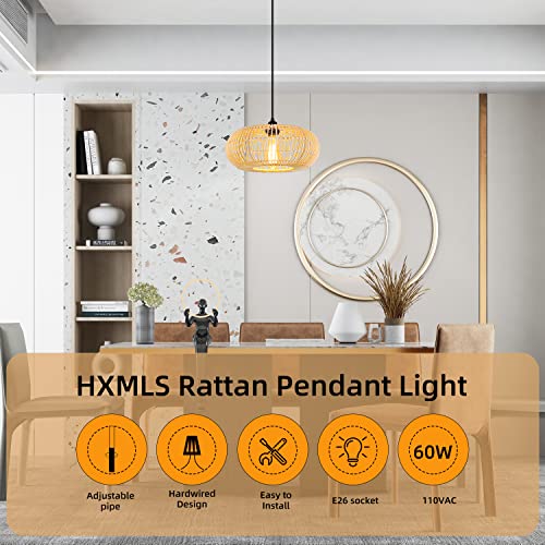 HXMLS Pendant Light, Farmhouse Hand-Woven Rattan Wicker Chandelier Dome Wicker Hanging Lamp, Vintage Wicker Woven Rattan Pendant Light Fixturefor Kitchen Island Dining Room Living Room - Image 4