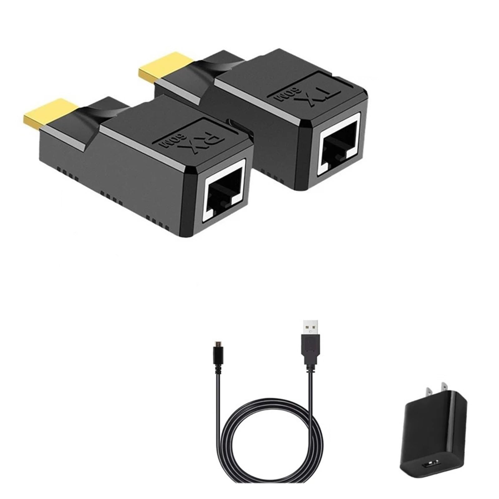 HDMI Extender 60M Over Cat5e/6/7 Cable 1080P To RJ45 Converter Ethernet For PC Laptop PS4 PS5 HDTV(US power adapter)