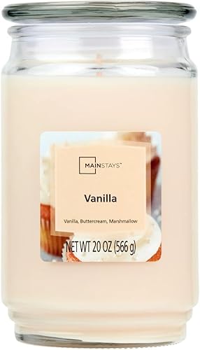 Mainstays - Vela en tarro grande de vidrio perfumada de vainilla de una sola mecha, 20 onzas, más de 100-120 horas de tiempo de combustión