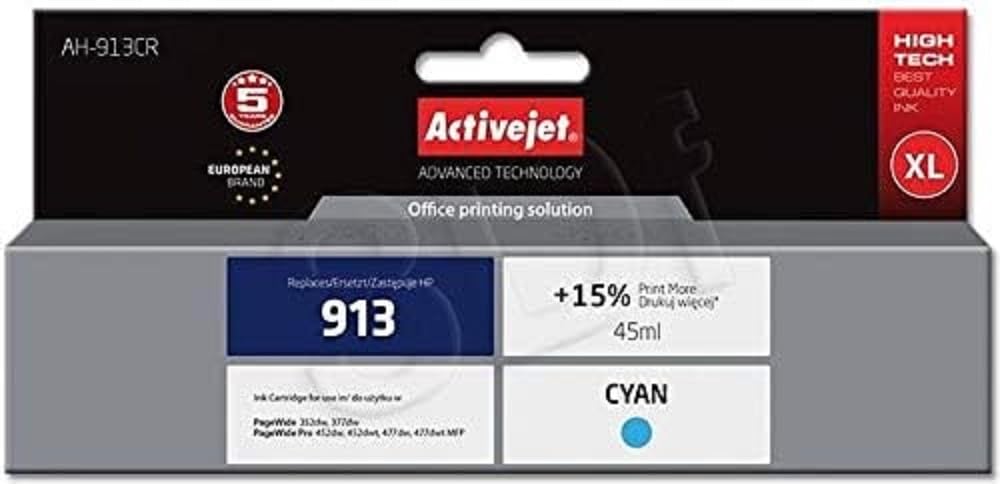 Tusz Activejet Ah-913Cr Do Drukarki Hp, Zamiennik Hp 913 F6T77Ae; Premium; 45 Ml; Błękitny. Drukuje Więcej O 15%.