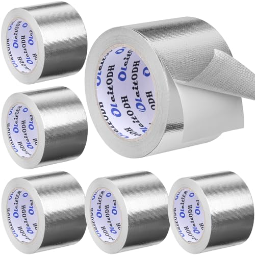 Image of Oleitodh 6 Pack Aluminum Foil Fiberglass Tape 3 Inch x 66 FT HVAC Heat Tape | Reflective Foil, Self-Adhesive, Heat Resistant, HVAC Ducts, Furnace, Dryer Vent, Engine Bay, Insulation Repair