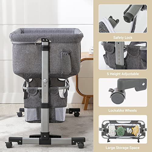 Cuddor Bedside Bassinet For Baby, Bedside Sleeper With Wheels, Heigt Adjustable, With Mosquito Nets, Large Storage Bag, For Infant/Baby/Newborn - Grey #TOP2