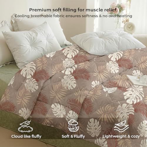Image of AYKA Reversible AC Comforter 150 GSM Microfiber Summer Blanket Double Bed (90x100 Inches) | LeafLuxe Sage Design Cooling Quilt for AC Room | Soft Breathable Duvet Taupe & Brown