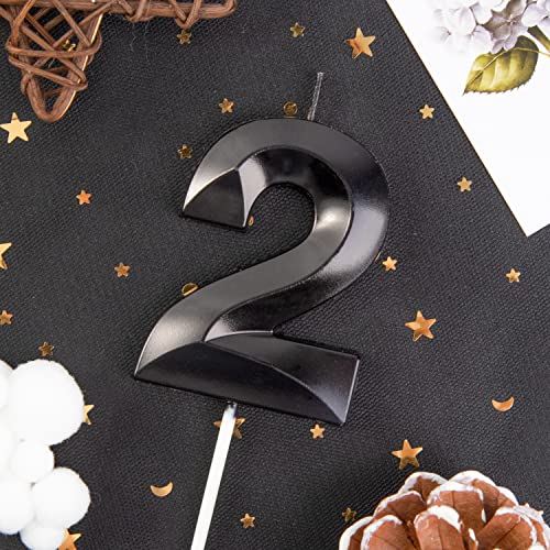 PHD CAKE 2.76 Inch Diamond Black 2 Number Birthday Candles, Black Number Candles, Cake Number Candles, Party Celebration