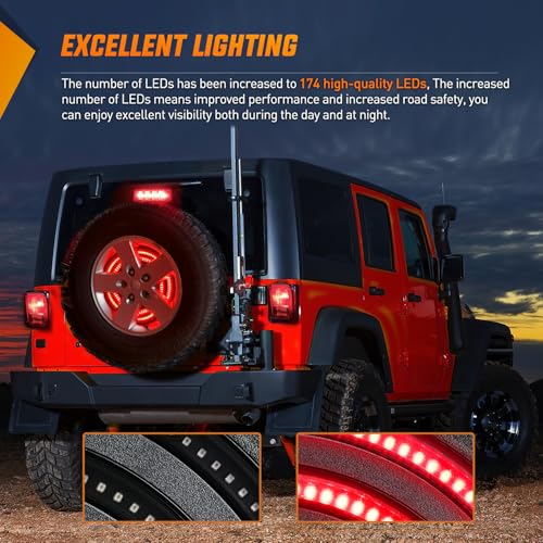 Image of Nilight Spare Tire Brake Light Red Double Row LED Ring 3rd Third Stop Rear Wheel Lights Plug and Play Fit for 2007-2017 Jeep Wrangler JK JKU