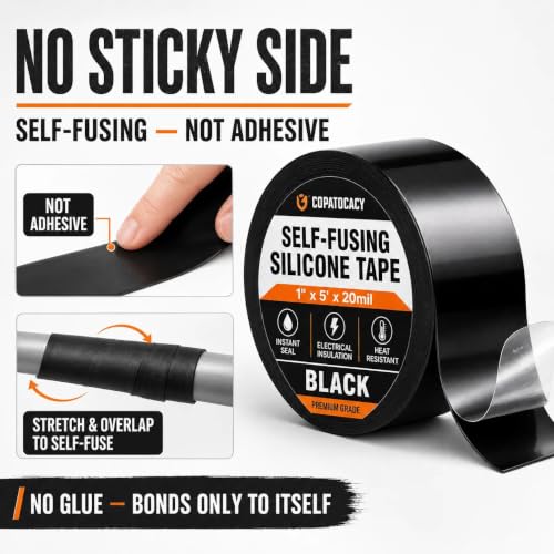 Image of Self-Fusing Silicone Sealing Tape, Waterproof Repair Tape for Hose, Pipe, Electrical Cable, High Strength Leak Fix Wrap, Weatherproof Emergency Insulation Tape (1 inch x 5' x 20mil)