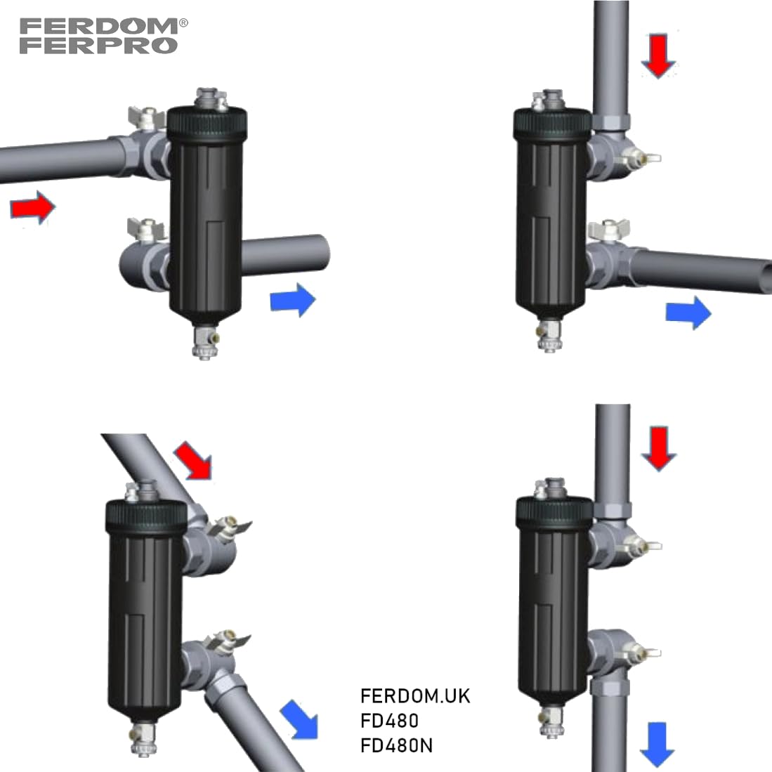 FERDOM FD480 HEAVY 5/4" DN32 Filtro Magnetico Con Separatore Per Riscaldamento Centrale, Pompe di Calore ecc. Magnete 12000Gs. Doppio Filtraggio 3000μm e 700μm. Per impianti da 70kW. 2 valvole da 5/4"