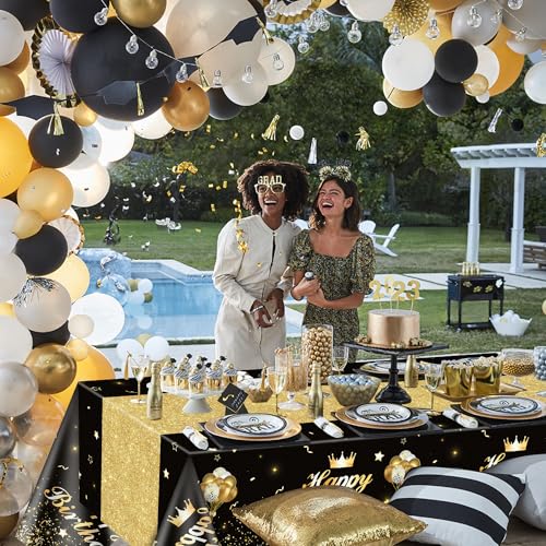 Image of 4 Pcs Black and Gold Party Tablecloths - Gold Black Birthday Decorations Tablecloth Rectangular Table Covers Birthday Table Decorations for Boy Girl, 51 x 86.6 Inch