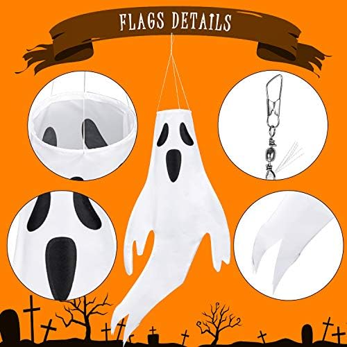 Whaline Halloween Windsocks Flag 43" Large Ghost Flag Wind Socks Ghost Face Outdoor Hanging Decoration for Home Yard Patio Lawn Garden Halloween Party Supplies, 2 Pieces
