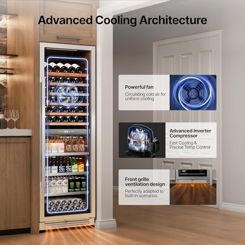 Image of Ca'Lefort 24 Inch Dual Zone Wine & Beverage Center, 185 Can & 77 Bottle | 69-Inch Tall Wine Cellar, Quiet Inverter Compressor, 40-65F Temperature Control, Display Shelf, Glide-Out Shelves & Drawer