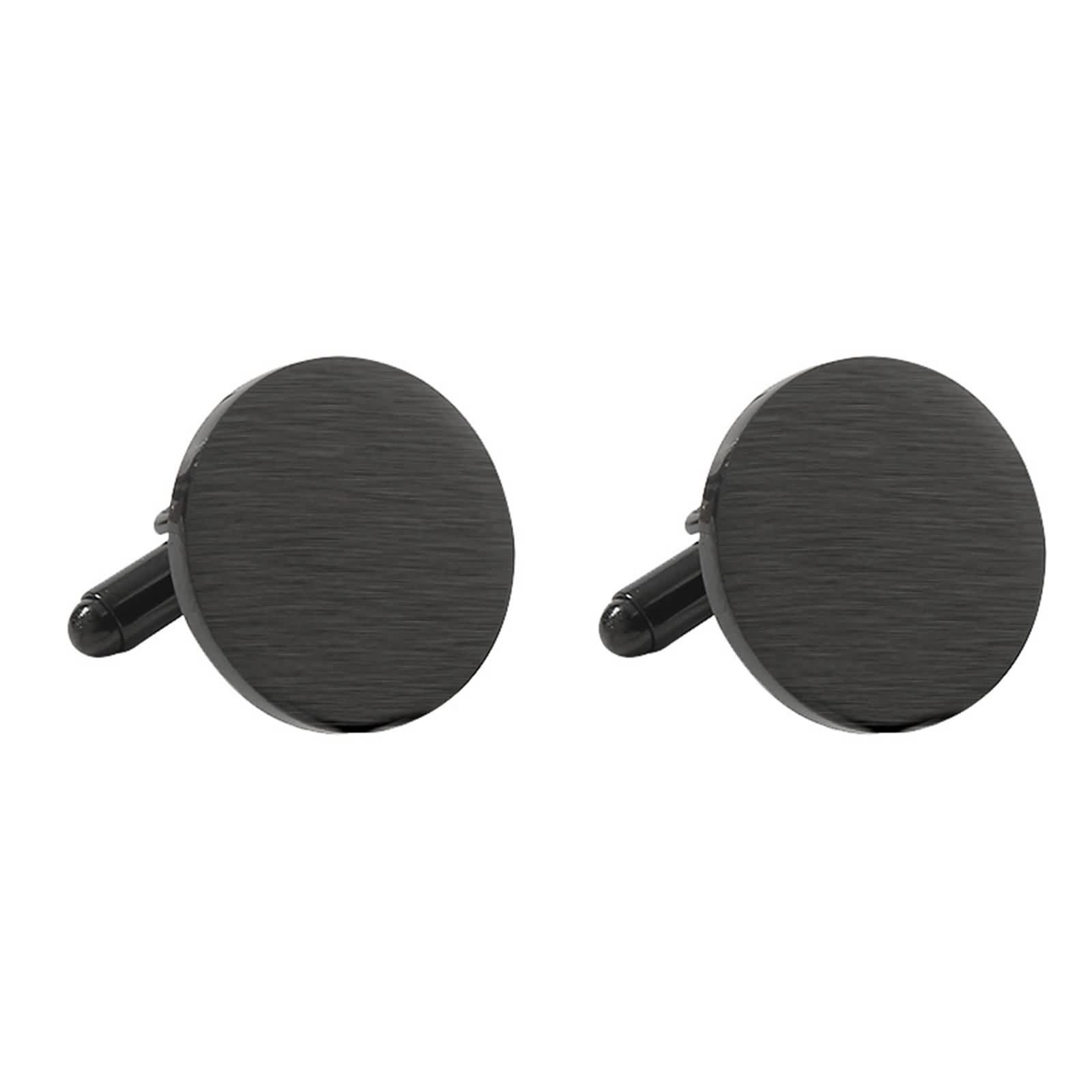 Cuff Link Dress Shirt for Men, Black Cuff Links Round Brushed Alloy Cufflinks Jewelry for Tuxedo with Gift Box