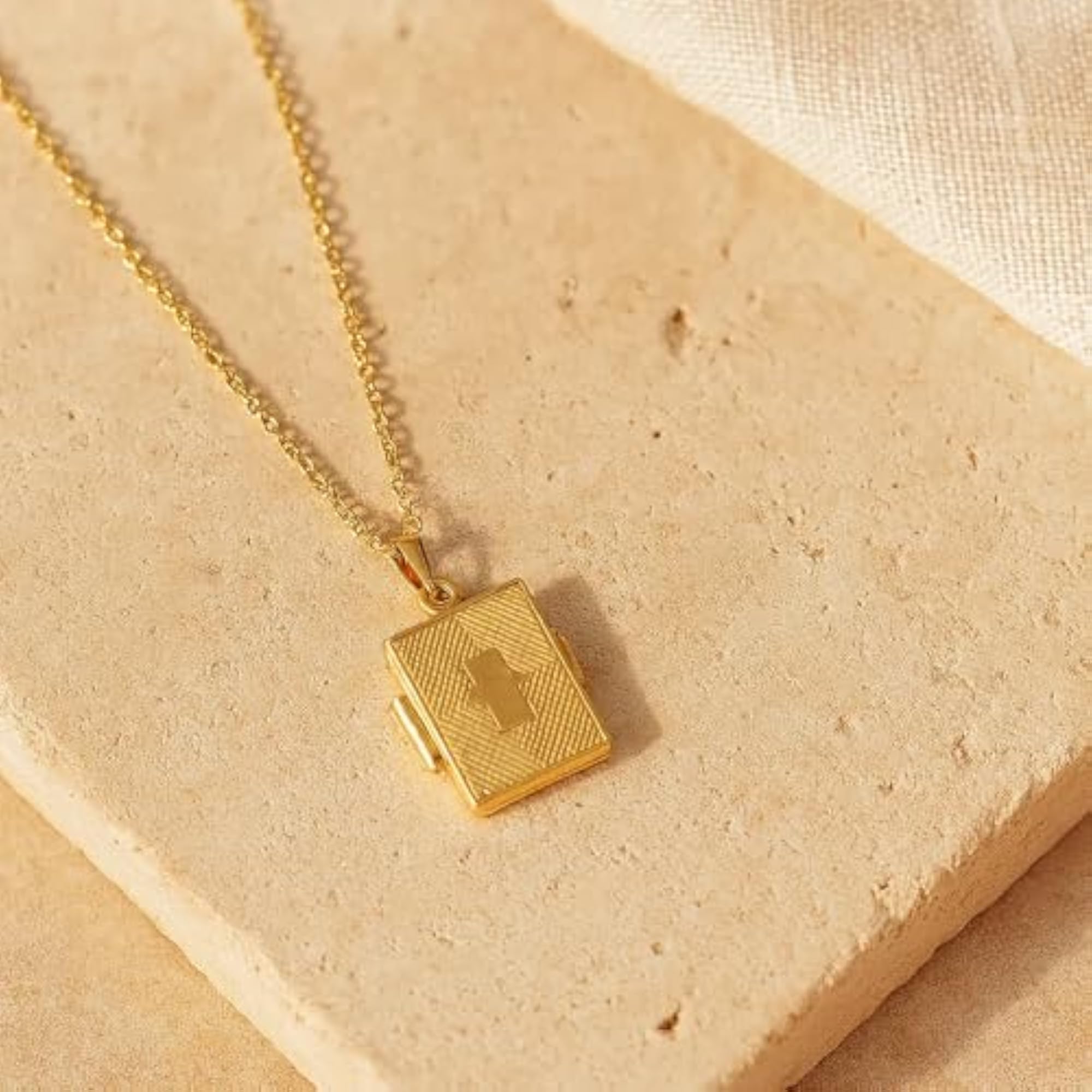 Gold Vermeil Book Locket Pendant Necklace, 925 Sterling Silver