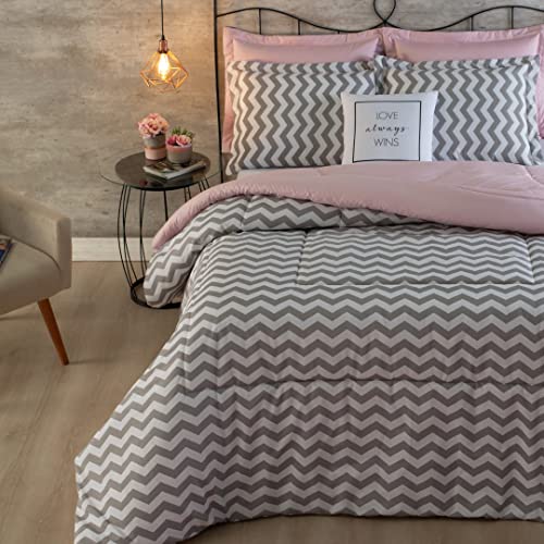 Kit Edredom Glamour Solteiro em Tecido 180 Fios 05 Peças - Cinza