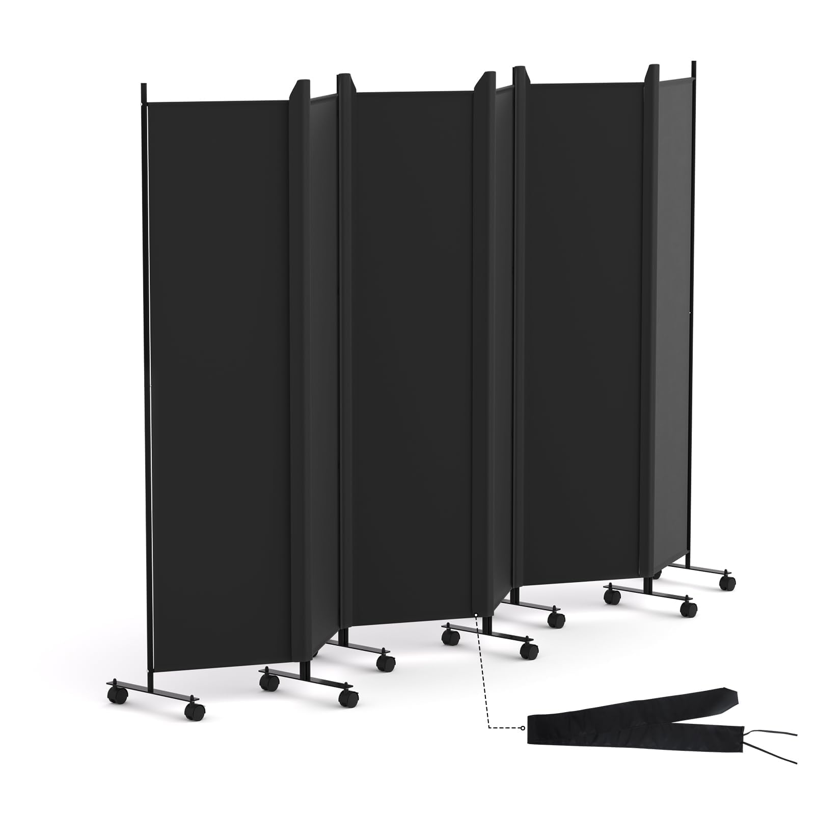 HIDODO 6 Panel Room Divider Folding Privacy Screen, Freestanding Room Partition with Lockable Wheels, Portable Wall Divider for Room Separation, 119" W x 70" H, Black