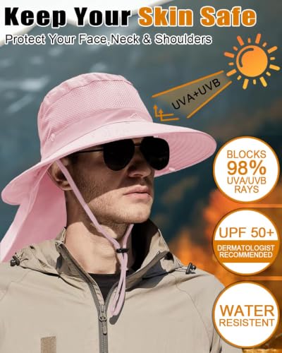 Image of Outdoor Sun Hats with Stowable Neck Flap for Men Women UPF 50+ Mesh Summer Bucket Hat Wide Brim for Fishing Safari Hiking