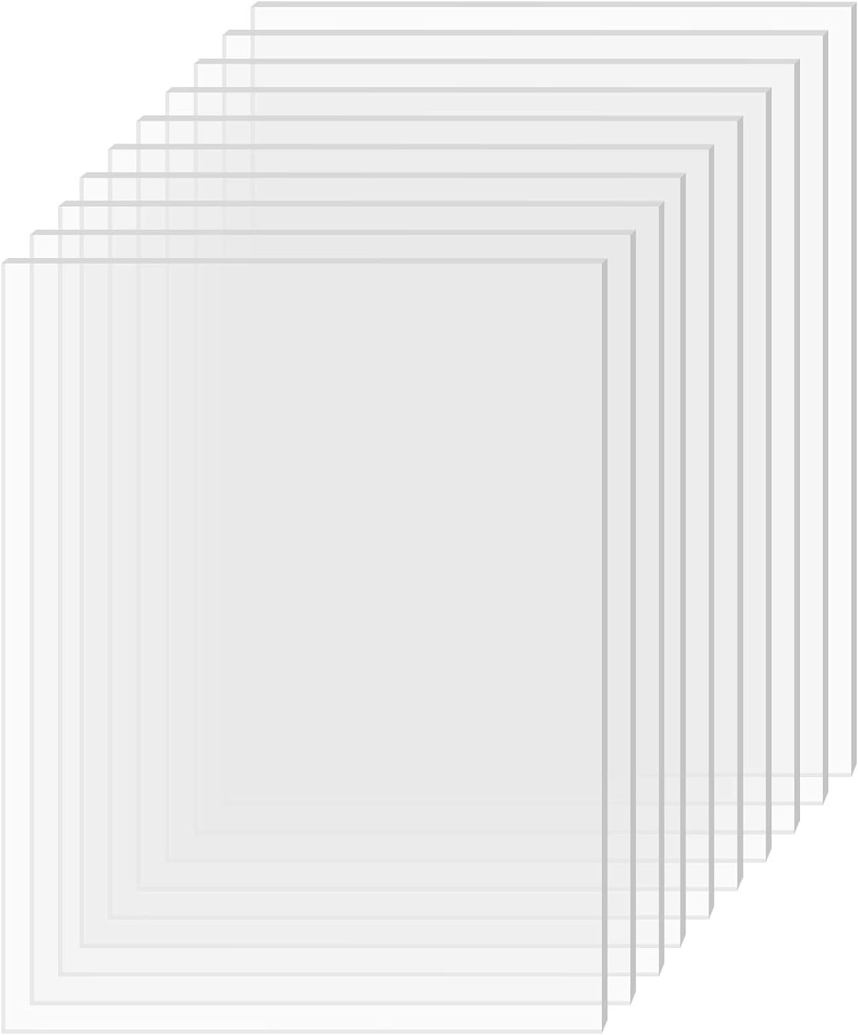 BPA® Acrylic Sheet Clear Cast Plexiglass 5" x 7" 0.08" Thick (2mm) Pack of 10 Transparent Plastic Plexi Glass Board with Protective Paper for Photo Frame Replacement, DIY Display Projects, Craft