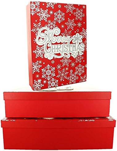 Set Of 3 Shirt Christmas Oblong Nested Gift Boxes - Modern Merry Xmas Snowflakes