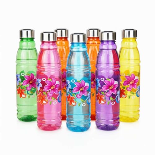 Image of RED WIND Unbreakable 1 Litre Floral Print Water Bottles | Pack of 6 | Multicolor | Leakproof Screw Cap | BPA-Free | Bottles for Fridge, Gym, Home, Office, School and Travel