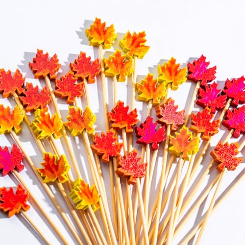 100pcs Fall Maple Leaf Cocktail Picks Thanksgiving...