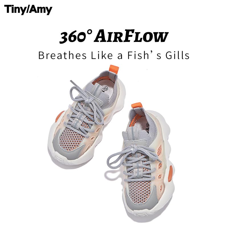 Kids Athletic Sneakers, Gray and Orange, Breathable Mesh, Lightweight Cushioned Sole4