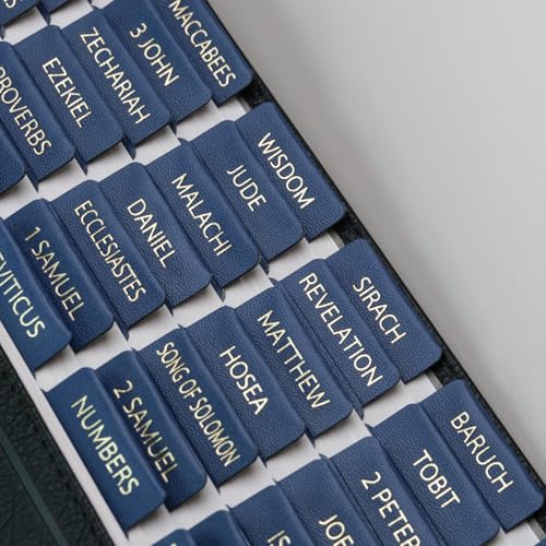 Image of UPAFEXXI-Leather Bible Tabs with Book Summaries, Gold Foil Lettering | Bible Tabs for Women and Men, Large Print Stickers, Easy to Read and Apply, 80 Chapters Labels for Easy Navigation(Blue)