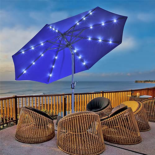 LUCKWIND Patio Umbrella Beach Outdoor TiltI Crank UV Protection Offset Portable Sun 8 Ribs All Aluminum Frame Commercial Garden Backyard Swimming Pool Porch (10 FT LED, Blue)