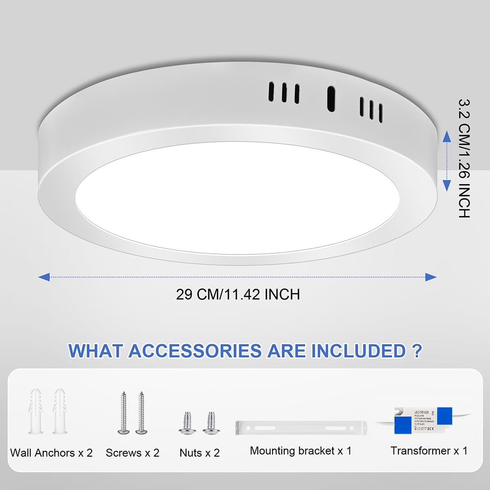 YELANGU LED Ceiling Light Round 24W 11.42" Ultra Flat, 6500K Cool White Panel Light, Modern Ceiling Lamp, Non-Dimmable - Image 2