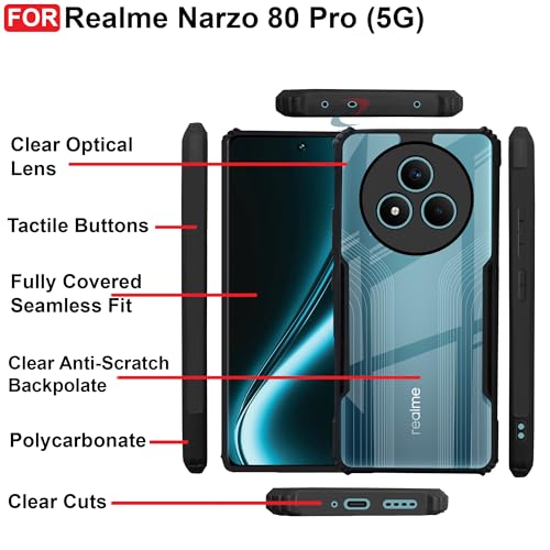 Image of CEDO Backcover for Realme Narzo 80 Pro (5G) | Camera Protection Shockproof Bumper-Edge | Acrylic Crystal Clear 360 Degree Protection TPU+PC | Transparent Eagle Back Case Cover (Black)
