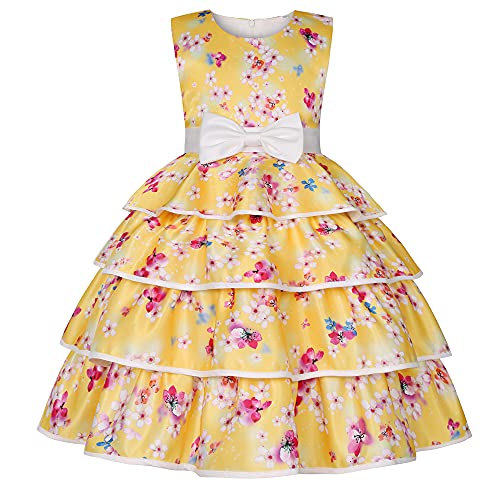 COMISARA Easter Dresses for Little Girls Toddler Kids Flower Girl Dress Size 7 8 Years Teen Christmas Elegant Party Paegant Birthday Princess Formal Ball Gown Fairy Dresses Yellow 140