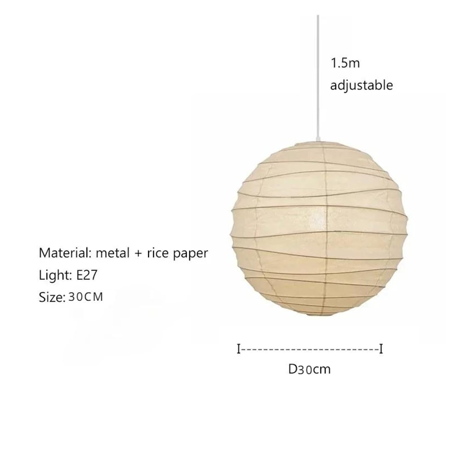 Japoński styl papierowy lampion wiszący żyrandol do sypialni, ciepła atmosfera, salon, żyrandol ryżowy (3 kolory, średnica 30 cm)