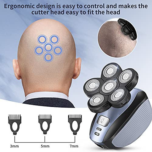 Image of Head Shavers for Men Upgraded 5 in 1 Multifunctional Bald Head Shaver Grooming Kit Cordless Electric Razor for Men Rotary Mens Head Razor Rechargeable Razors for Bald Man Waterproof (Blue)
