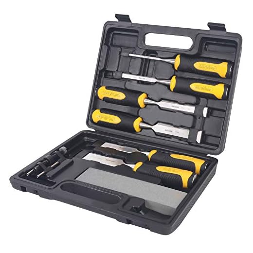 Hurricane 8 pc Premium Wood Chisel Set Cr-V Construction for Woodworking, 6pcs Wood Chisel with 1 Honing Guide, 1 Sharpening Stone, Bi-Material Soft Grip for Woodworking, Carving