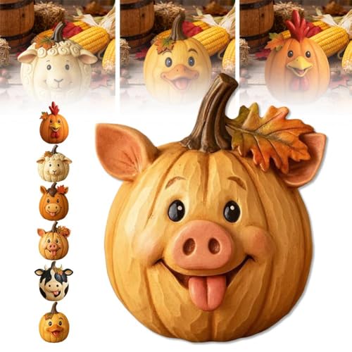 農場の動物のカボチャのデスクトップオーナメント、ハロウィーンの装飾樹脂工芸の置物、2026クリエイティブな牛と羊の置物彫刻