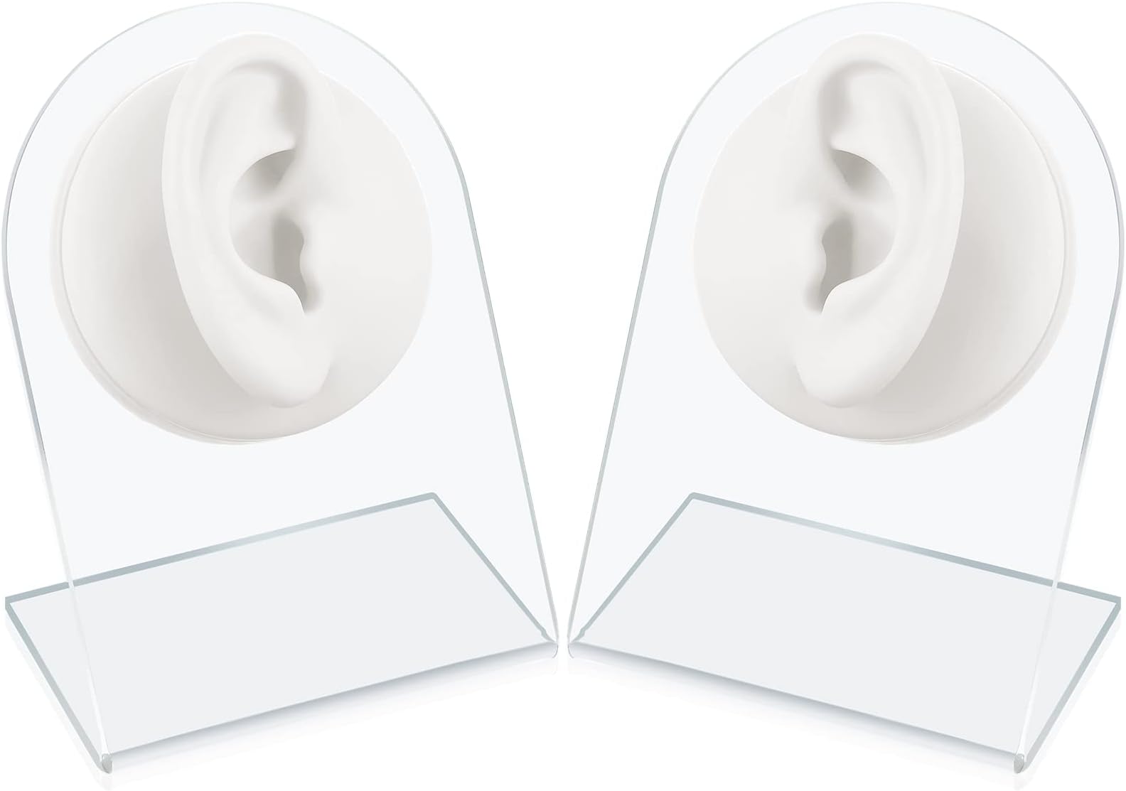 Cindeer 2 Pcs Flexible Silicone Ear Model Reused Soft Mold Fake Ear for Earrings Jewelry Display for Piercing Practice with Acrylic Stand(White)