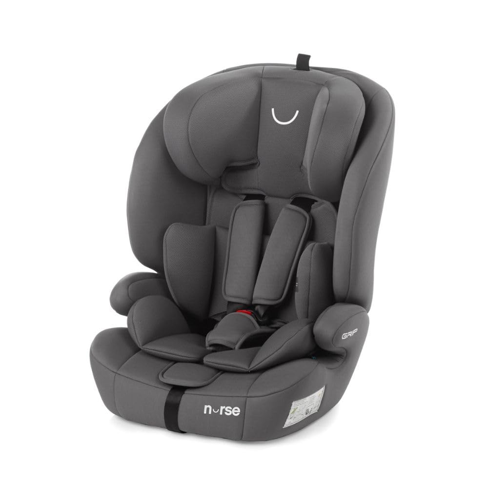 Nurse by Jané Grip Silla de Coche iSize 76–150 cm, 2–12 Años, Sin Isofix, Instalación con Cinturón, 9 Posiciones, Grupo 1 2 3, Gris (Storm)