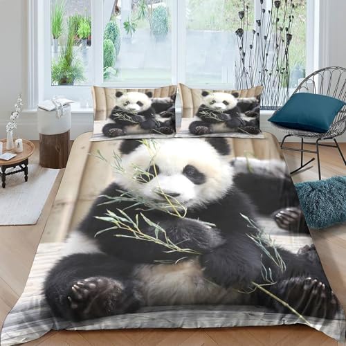 Housse de couette panda 200x200 sans repassage parure lit microfibre douce fermeture éclair - 4