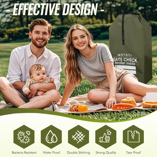 Image of MOYAQI Stroller Travel Bag for Airplane, Gate Check Bag Backpack with Durable Nylon,Adjustable Carry Straps,Infant Carriers & Booster Seats (Green)